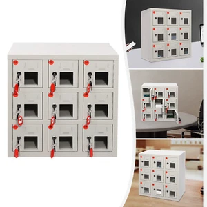 Cell Phone Lock Box 9 Slots Phone Locker & Key Cell Phones Storage Cabinet White - Picture 1 of 18