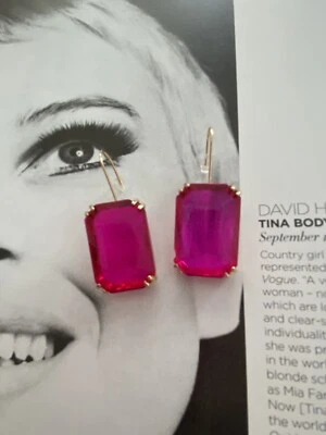 NEW Gorgeous Gold PINK GLASS Crystal HOOK Dangle Fashion Statement Earrings Au - image 1 of 3