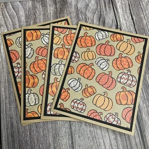Tarjetas de notas en blanco hechas a mano de calabazas festivas de otoño, tarjetas de felicitación, lote de 4 - Imagen 1 de 4