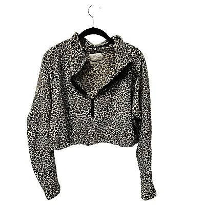 Urban Outfitters Leopard Print Fuzzy Cropped 1/2 Zip Sweatshirt Large • 31.94€