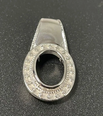 12x10mm Oval Sterling Silver Semi Mount Pendant Necklace 925 Drop Setting - Image 1 of 3