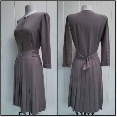 Yukiko Hanai Vintage Couture designer classic 40s design gray dress Chic  - Image 1 of 4