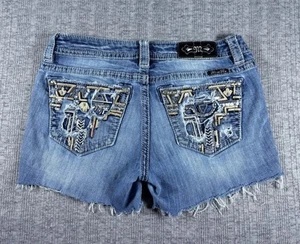 Miss Me Shorts Womens 28 CutOff Denim Thick Stitch Pocket Embellished Distressed - Picture 1 of 4