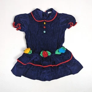 Vintage Kleid Mädchen Gr. 2T marine Cord Blumen Party 80er 90er Weite Wale klassisch - Bild 1 von 4