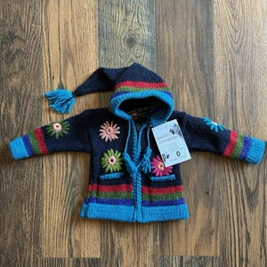 Nature’s Connection Baby Sweater 3-6 6-9 Handmade Wool Cotton Knit Hoodie - Picture 1 of 11