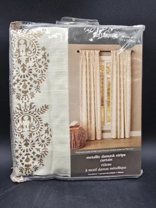 Pier 1 Imports Metallic Damast Streifen Vorhang 48” x 84” Gold NEU - Bild 1 von 9