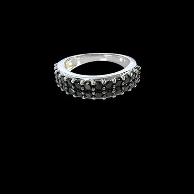 925 Sterling Silver Black Spinel Multi-Row Band Ring size 6 - Image 1 of 4