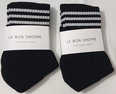 Lote de 2 pares de calcetines de algodón a rayas blancos negros Le Bon Shoppe Girlfriend O/S NUEVO Foto 1 de 4