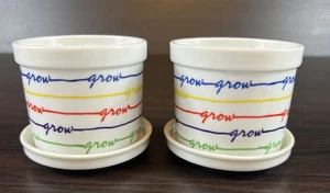 Rare Pair Dept 56 Prime Color Rainbow “Grow” Mini Planter Pots With Under Plates - Picture 1 of 11