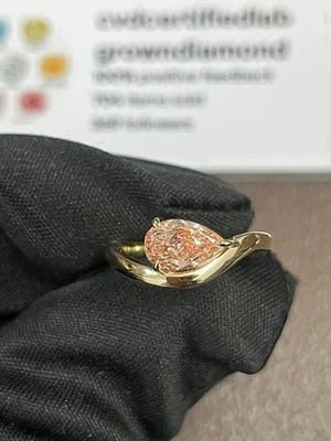 0.60 Pear Lab Grown Diamond Ring For Engagement IGI Certified 14KT GOLD Pink - Image 1 of 4
