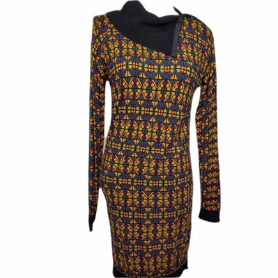 NICOLE MILLER свитер платье с длинным рукавом насмешливый шеи геометрический S - Изображение 1 из 4