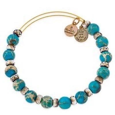 Brazalete Brazalete Alex and Ani Cuentas Turquesa Aqua Cristal Swarovski Tono Dorado Foto 1 de 4