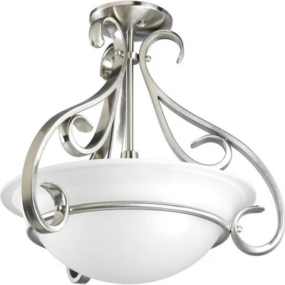 Brushed Nickel 3 Light Semi Flush Mount Ceiling Fixture with Etched Glass Bowl - Image 1 of 4