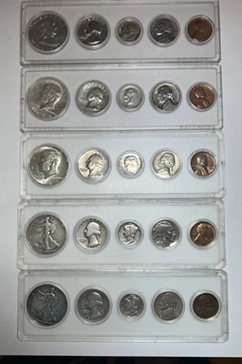 Whitman Mint 5-Coin Year Sets 90% Silver 1936, 1944, 1963, 1964, 1965 - Image 1 of 2