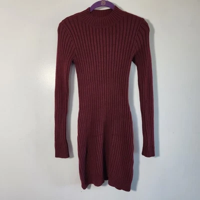 Vestido Suéter Hollister Para Mujer S Cuello Simulado Bodycon Granate Manga Larga Acanalado Foto 1 de 4