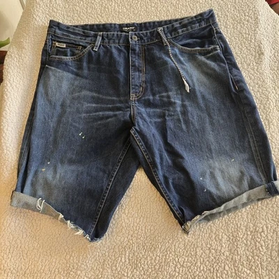 Pantalones Cortos de Denim TRUKFIT Para Hombres Talla 40 Azul Envejecido Pantalones Cortos Ropa de Calle Salpicaduras de Pintura Foto 1 de 4