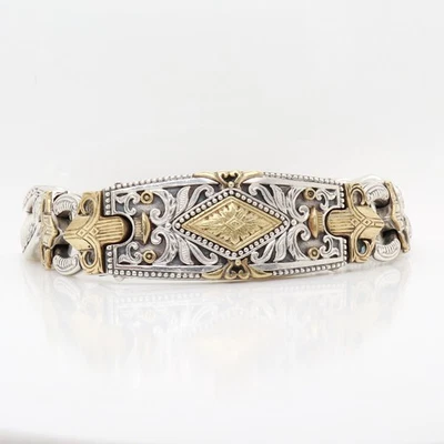Brazalete de cadena Konstantino de plata de ley y bronce con placa de mirmidones Foto 1 de 4
