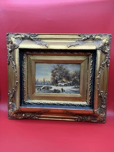 Antique Oil Painting Dutch Winter Landscape By Bilderbeck - Picture 1 of 9