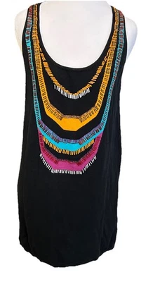 Pulôver feminino Nanette Lepore natação gola V vestido cobertura tribal frisado preto P - Imagem 1 de 4