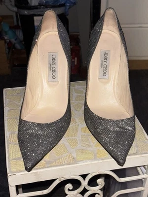 Zapatos de salón puntiagudos Jimmy Choo London Romy brillo antracita talla 38 Foto 1 de 4