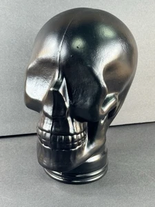 Vidrios San Miguel Black Glass Skull Head Spain 100% Recycled Art Sculpture - Picture 1 of 13
