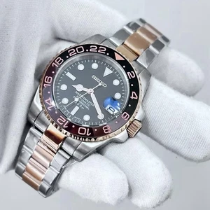 Seikmod GMTEIKO Two-Tone Rose Gold Pepsi Bezel Grey Dial NH34 Aut Sapphire - Picture 1 of 4