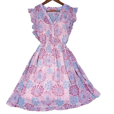 Modcloth Dress Women's Large Pink Floral Babydoll Pintuck Ruffle Sleeve Prairie - Image 1 of 4