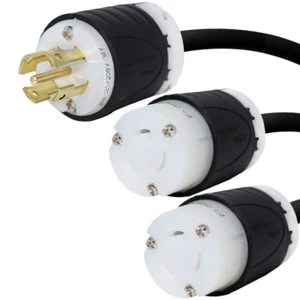 L21-30P to 2x L6-20R Y Splitter Cord 10 ft, 20A/208V 12 AWG - Iron Box IBX-2113 - Picture 1 of 1