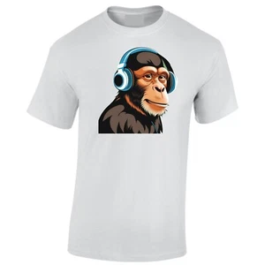 Monkey Wearing Headphones T-Shirt DJ Rapper Music Lover Animal Funny Cute Gift - Picture 1 of 4