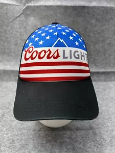 Coors Light USA Flag Hat Cap Snap Back Adult Red White Blue Poly Cotton Trucker - Picture 1 of 15