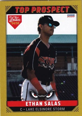 Ethan Salas 2023 Choice Lake Elsinore Storm Top Prospect GOLD Rookie Card RC /50 - Image 1 of 4