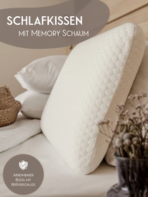 Schlafkissen mit Memory Foam, Kopfkissen mit Bezug, Kissen, 56x42 cm / 66x42 cm - Bild 1 von 4