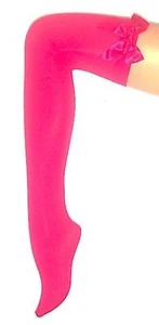 Long PINK OPAQUE SOCKS OVER THE KNEE with BOWS COSTUME FAST FREE POST - Foto 1 di 1