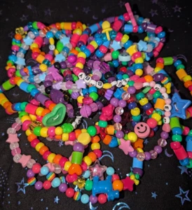 12 Lot 90's Style Chunk Kandi Bracelets Happy Face Button Rave EDM EDC - Picture 1 of 5