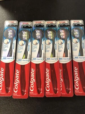 6 PACK Colgate 360 Advanced Floss-Tip Medium Toothbrushes, Various Colors [NEW] - Image 1 of 4