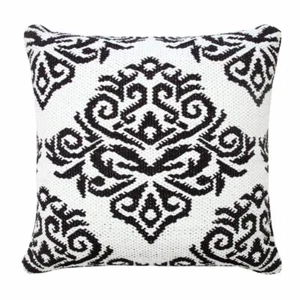 20 X 20 White And Black 100% Cotton Damask Zippered Pillow - Picture 1 of 1
