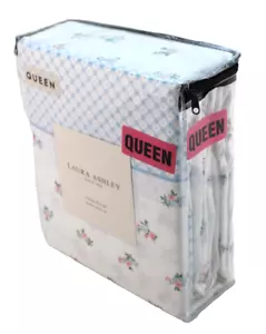 New LAURA ASHLEY Queen Size Graphic / Floral 100% Soft Cotton Percale Sheet Set - Picture 1 of 8