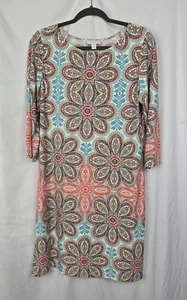 London Times Geometric Floral 3/4 Sleeve Sheath Dress Women's sz 14 Mature Boho - Picture 1 of 6