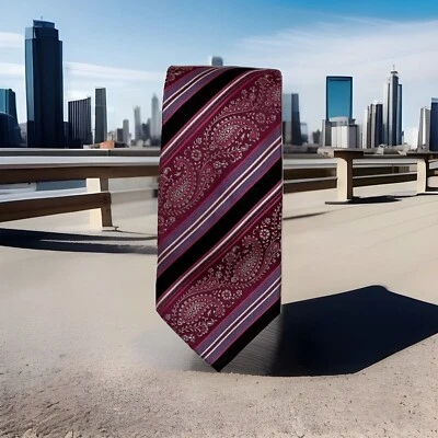 Corbata Irvine Park Silk Paisley Repp Rosa Púrpura Negro Gris Blanco 57x4" Foto 1 de 4