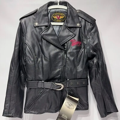 Chaqueta de carretera abierta de cuero negra para mujer Victory Motorcycles Polaris nueva con etiquetas de colección talla S Foto 1 de 4