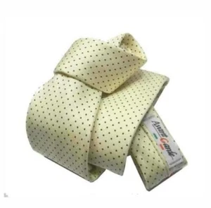 Cravate Soie Sept Plis à Pois Jaune Clair Paille Points Noir Made IN Italy - Imagen 1 de 2
