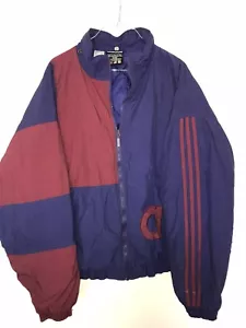 VTG Adidas Size Large Color Block Puff Ski Winter Jacket Blue Burgundy Stripes - Picture 1 of 10