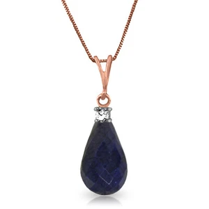 Brand New 14K Solid Rose gold 18" fine Necklace wgenuine Diamond & Sapphire - Picture 1 of 6
