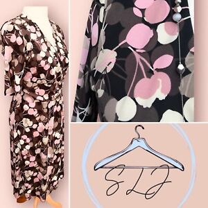 Country Casuals Size 16 Black Pink Brown Floral Dress Wedding Summer Holiday S1