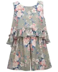 Bonnie Jean Big Girls Printed Bubble Crepe Romper Popover Top & Bow Back Size 7 - Picture 1 of 1