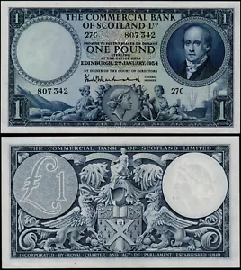 SCOTLAND COMMERCIAL BANK LTD 1 STERLINA (PS336) 1954 PREFISSO 27C UNC - Foto 1 di 1