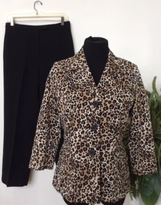 Traje Pantalón Le Suit Mujer Carrera Estampado Leopardo Marrón Negro 2 Piezas Talla 6 Usado en Excelente Condición! Foto 1 de 4