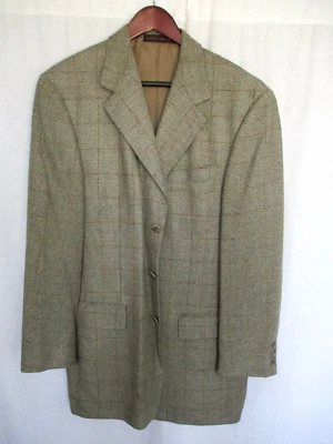 Abrigo deportivo Nordstrom para hombre 42L marrón lana y seda a cuadros forro Bemberg Foto 1 de 4