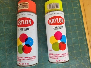 Vintage Spray paint can KRYLON Fluorescent Red-orange, Lemon-Yellow - Picture 1 of 11
