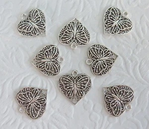 Butterfly Heart Charms 23mm Antique Silver 10 pieces Jewellery Making Craft - Picture 1 of 6